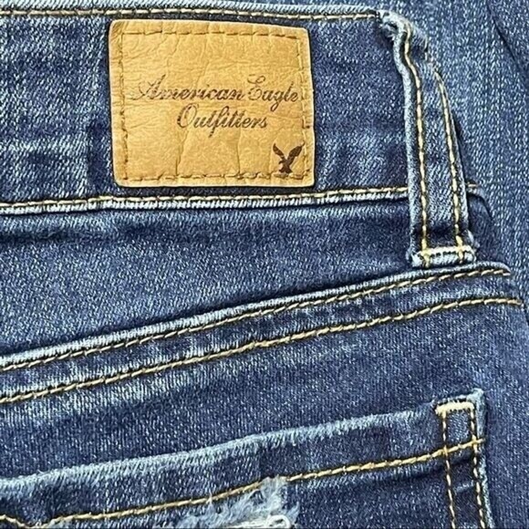 American Eagle Sz 0 Women Jeans Super Stretch Blue distressed - Picture 10 of 12